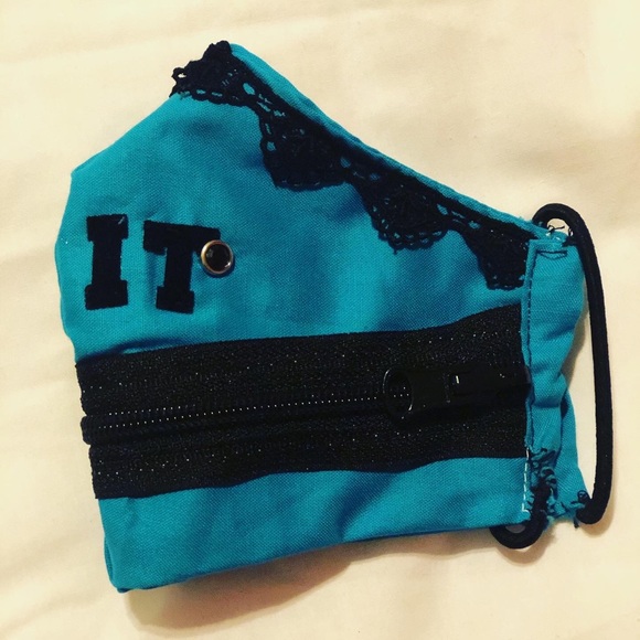 Aqua and black zip the lips face mask - Picture 2 of 3